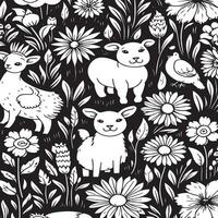 Seamless tile repeat pattern of cute farm animals vector