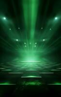 Ai generative Backdrop With Illumination Of green Spotlights For Flyers realistic image, ultra hd, high design very detailed photo