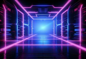 Ai Generative Neon illuminated futuristic backdrop realistic image, ultra hd, high design very detailed photo