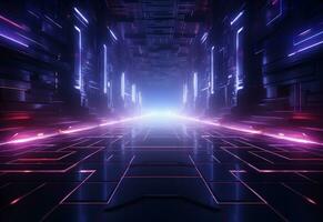 Ai Generative Neon illuminated futuristic backdrop realistic image, ultra hd, high design very detailed photo