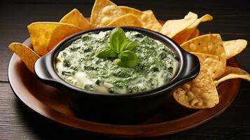 Photo of Spinach and Cheese Dip as a dish in a high-end restaurant. Generative AI