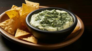 Photo of Spinach and Cheese Dip as a dish in a high-end restaurant. Generative AI