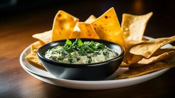 Photo of Spinach and Cheese Dip as a dish in a high-end restaurant. Generative AI