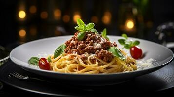 Photo of Spaghetti Bolognese as a dish in a high-end restaurant. Generative AI
