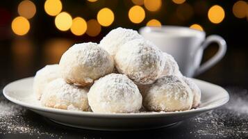 Photo of Snowball Cookies as a dish in a high-end restaurant. Generative AI