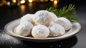 Photo of Snowball Cookies as a dish in a high-end restaurant. Generative AI