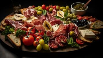 Photo of Antipasto Platter as a dish in a high-end restaurant. Generative AI