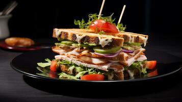 Photo of Club Sandwich as a dish in a high-end restaurant. Generative AI