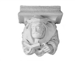 Ancient cleric statue on the facade on transparent background png