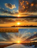 puesta de sol a diferente veces y en diferente estaciones ilustración foto