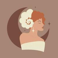 Aries zodiac caucasian woman with white horns illustration vector