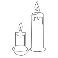 One continuous line drawing of candle lighted and Burning fire and melting candle Light in the dark black outline Vector illustration design