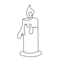 One continuous line drawing of candle lighted and Burning fire and melting candle Light in the dark black outline Vector illustration design