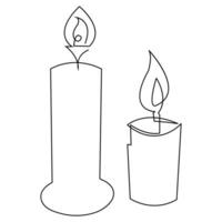 One continuous line drawing of candle lighted and Burning fire and melting candle Light in the dark black outline Vector illustration design