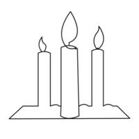 One continuous line drawing of candle lighted and Burning fire and melting candle Light in the dark black outline Vector illustration design