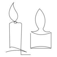 One continuous line drawing of candle lighted and Burning fire and melting candle Light in the dark black outline Vector illustration design