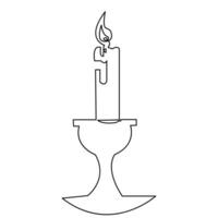 One continuous line drawing of candle lighted and Burning fire and melting candle Light in the dark black outline Vector illustration design