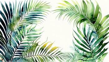 Exotic watercolor tropical frame border palm tree. Summer background. AI Generative photo