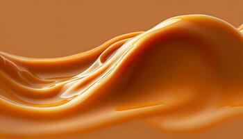 Delicious melted caramel texture. Flow, wave and drops splash caramels sauce. Sweet food design background. AI Generated photo