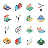 Pack of 16 Isometric City Elements Illustrations vector
