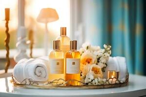 Luxury spa cosmetics, skincare and body care bath products, generative ai photo