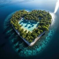 Heart-shaped island in the ocean aerial view photo