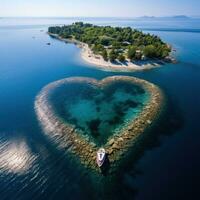 en forma de corazon isla en el Oceano aéreo ver foto