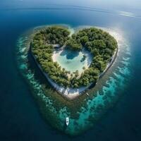 Heart-shaped island in the ocean aerial view photo