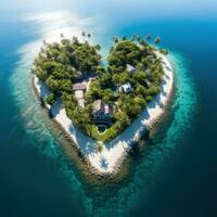 Heart-shaped island in the ocean aerial view photo