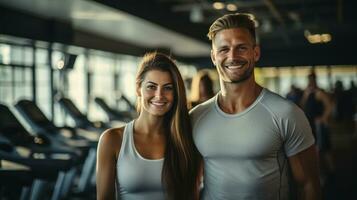 Young couple in sport gym photo