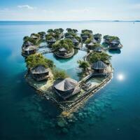 Heart-shaped island in the ocean aerial view photo