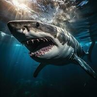 Angry shark in blue ocean photo