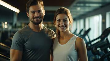 Young couple in sport gym photo