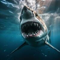 Angry shark in blue ocean photo