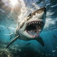 Angry shark in blue ocean photo