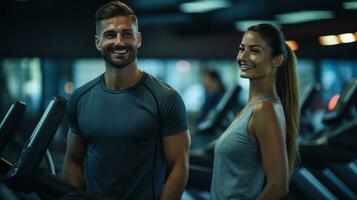 Young couple in sport gym photo