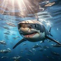 Angry shark in blue ocean photo