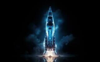 Blue rocket on a dark background photo