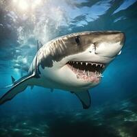 Angry shark in blue ocean photo