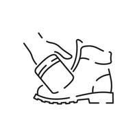 Shoemaker line icon. Shoes on heels measurement of length, dimensions and size chart for client in shops or stores. Minimalist vector in flat style.