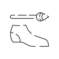 Shoemaker line icon. Shoes on heels measurement of length, dimensions and size chart for client in shops or stores. Minimalist vector in flat style.