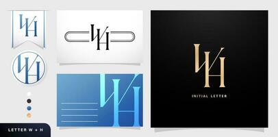 WH monogram letter company logo elements templates alphabet for business card, advertisement material, collage prints, ads campaign marketing, screen printing, letterpress golden foil invitation cards vector