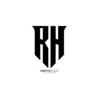 Letter Rh with modern shield shape security business cyber typography monogram logo vector