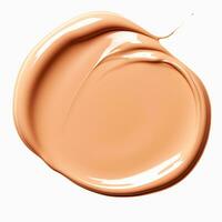 Beauty swatch and cosmetics texture, circle round beige liquid cosmetic foundation sample isolated on white background, generative ai photo