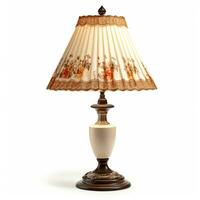 Vintage country style antique table lamp with a beautiful lampshade design isolated on white background, interior design and cottage home decor, post-processed, generative ai photo