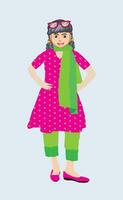 Little girl wearing traditional Pakistani suit shalwar kameez and dupatta vector