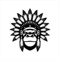 Ape Apache Outline Mascot Design vector