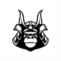 Ape Samurai Outline Mascot Design vector