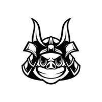 Pig Samurai Outline Mascot Design vector