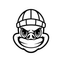 Pig Beaniehat Outline Mascot Design vector